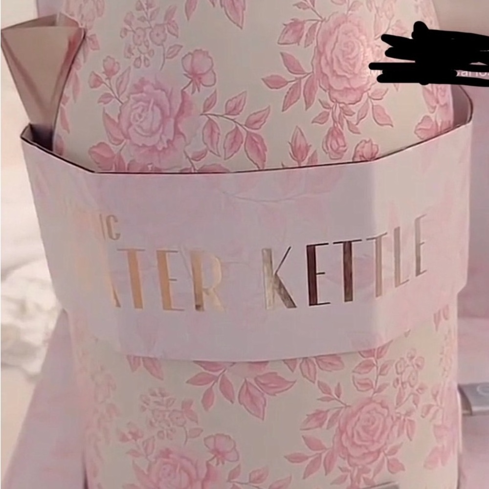 Pink Floral Electric Kettle with Gold Lettering